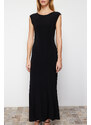 Trendyol Black Decollete Decollete Fitted Maxi Elastic Knitted Maxi Dress