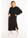 Şans Women's Plus Size Black Gathered Detailed Sweatshirt Dress