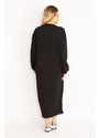 Şans Women's Plus Size Black Gathered Detailed Sweatshirt Dress
