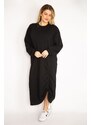 Şans Women's Plus Size Black Gathered Detailed Sweatshirt Dress