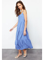 Trendyol Waist Opening Indigo Cotton Blended Woven Maxi Dress