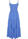 Trendyol Waist Opening Indigo Cotton Blended Woven Maxi Dress