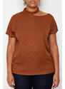 Trendyol Curve Brown Crew Neck Knitted Blouse