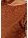 Trendyol Curve Brown Crew Neck Knitted Blouse