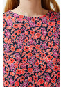 Trendyol Red Floral Printed Zero Sleeve Flounce Shift/Plain Ribbed Flexible Knitted Mini Dress