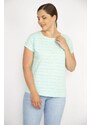 Şans Women's Green Plus Size Cotton Fabric Self Patterned Low Sleeve Blouse