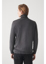 Avva Men's Anthracite Full Turtleneck Front Textured Cotton Regular Fit Knitwear Sweater