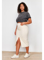 Trendyol Curve Ecru Front Slit Detailed Midi Denim Skirt