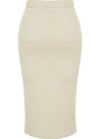 Trendyol Curve Ecru Front Slit Detailed Midi Denim Skirt