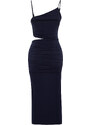 Trendyol Navy Blue Cut Out Fitted Stretch Knitted Midi Dress with Slit