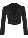 Trendyol Black Crop Silvery Tweed Woven Blazer Jacket