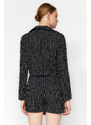 Trendyol Black Crop Silvery Tweed Woven Blazer Jacket