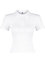 Trendyol White Polo Collar Buttoned Short Sleeve Flexible Ribbed Knitted Knitted Blouse