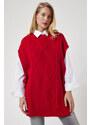 Happiness İstanbul Women's Red Tie Detailed Oversize Knitwear Sweater