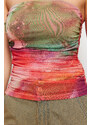 Trendyol Multi Color Strapless Lined Draped Tulle Knitted Blouse