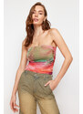 Trendyol Multi Color Strapless Lined Draped Tulle Knitted Blouse