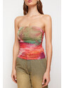 Trendyol Multi Color Strapless Lined Draped Tulle Knitted Blouse