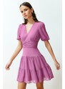 Trendyol Pink Waist Flounce Chiffon Lined Mini Woven Dress