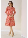 By Saygı Mixed Pattern Fakir Sleeve Single Pleat Woven Lycra Viscose Dress