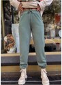 Laluvia Mint Green Soft Textured Modal Trousers with Elastic Legs