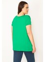 Şans Women's Plus Size Green V-Neck Short Sleeve Blouse