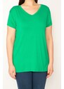 Şans Women's Plus Size Green V-Neck Short Sleeve Blouse