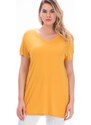 Şans Women's Plus Size Mustard Viscose V-Neck Blouse