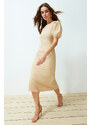 Trendyol Stone Body Wrap Midi Woven Balloon Sleeve Dress