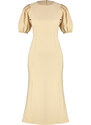 Trendyol Stone Body Wrap Midi Woven Balloon Sleeve Dress