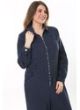 Şans Women's Plus Size Navy Blue Front Zippered 4 Pockets Back Waist Belt Elastic Denim Jumpsuit