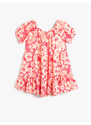 Koton Floral Linen Dress with Balloon Sleeves Tiered