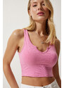 Happiness İstanbul Women's Pink Strap Crop Knitted Blouse