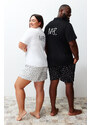 Trendyol Curve Gray-White Shirt Collar Knitted Couple Pajamas Set