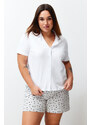 Trendyol Curve Gray-White Shirt Collar Knitted Couple Pajamas Set