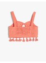 Koton Crop Top with Tassels Window Detail Sweetheart Neckline Straps