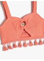 Koton Crop Top with Tassels Window Detail Sweetheart Neckline Straps