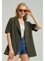 armonika Women's Khaki Short Sleeve Two-Button Oversized Jacket