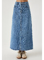 Happiness İstanbul Women's Light Blue Slit Long Denim Skirt