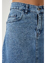 Happiness İstanbul Women's Light Blue Slit Long Denim Skirt