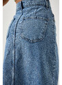 Happiness İstanbul Women's Light Blue Slit Long Denim Skirt