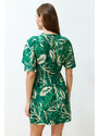 Trendyol Green Tropical Floral A-line Viscose Mini Woven Dress