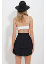 Trend Alaçatı Stili Women's Black Tiered Flounce Hidden Zipper Interior Lined Cotton Linen Skirt