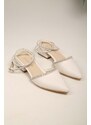 Shoeberry Women's Yune White Skin Stony Heels Shoes