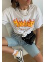 Madmext Women's White Oversized Printed T-shirt