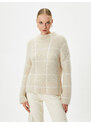 Koton Plush Knitwear Sweater High Neck Off Shoulders Soft Textured