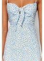 Trendyol Blue Floral Print Straight Cut Tie Detailed Strappy Woven Dress