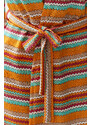 Trendyol Geometric Patterned Belted Mini Knitted Knitwear effect Kimono & Kaftan