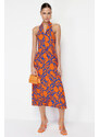 Trendyol Orange Shirt Collar Viscose Midi Woven Dress