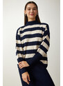 Happiness İstanbul Women's Navy Blue Striped Sweater Dress Knitwear Suit