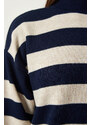 Happiness İstanbul Women's Navy Blue Striped Sweater Dress Knitwear Suit